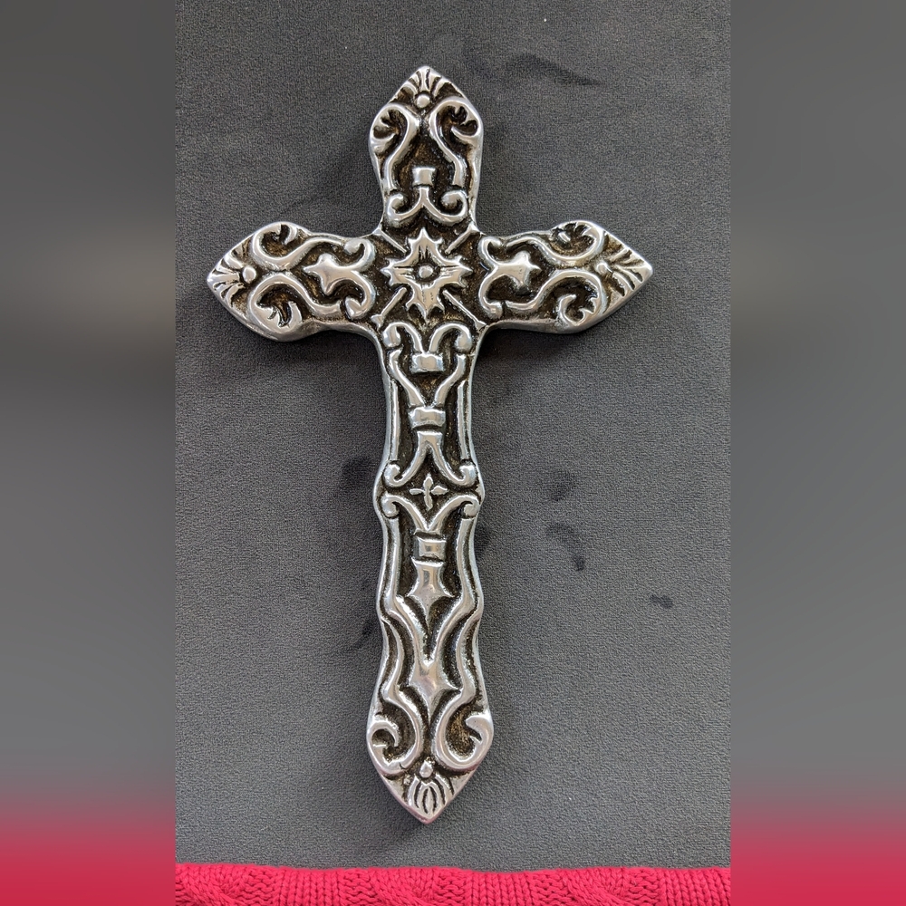 Ornate Silver Cross Wall Decor, Spanish Design